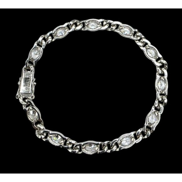 New Tocara Sterling Silver Bracelet Oval DiAmi Crystals Sparkle 925 Curb Link 7" - Picture 2 of 12